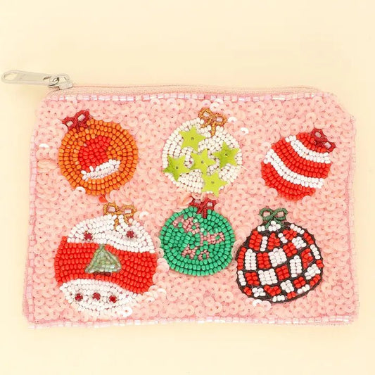 Holiday Seed Bead Coin Purse Christmas Themed Holiday coin purse Holiday Tree Ornament