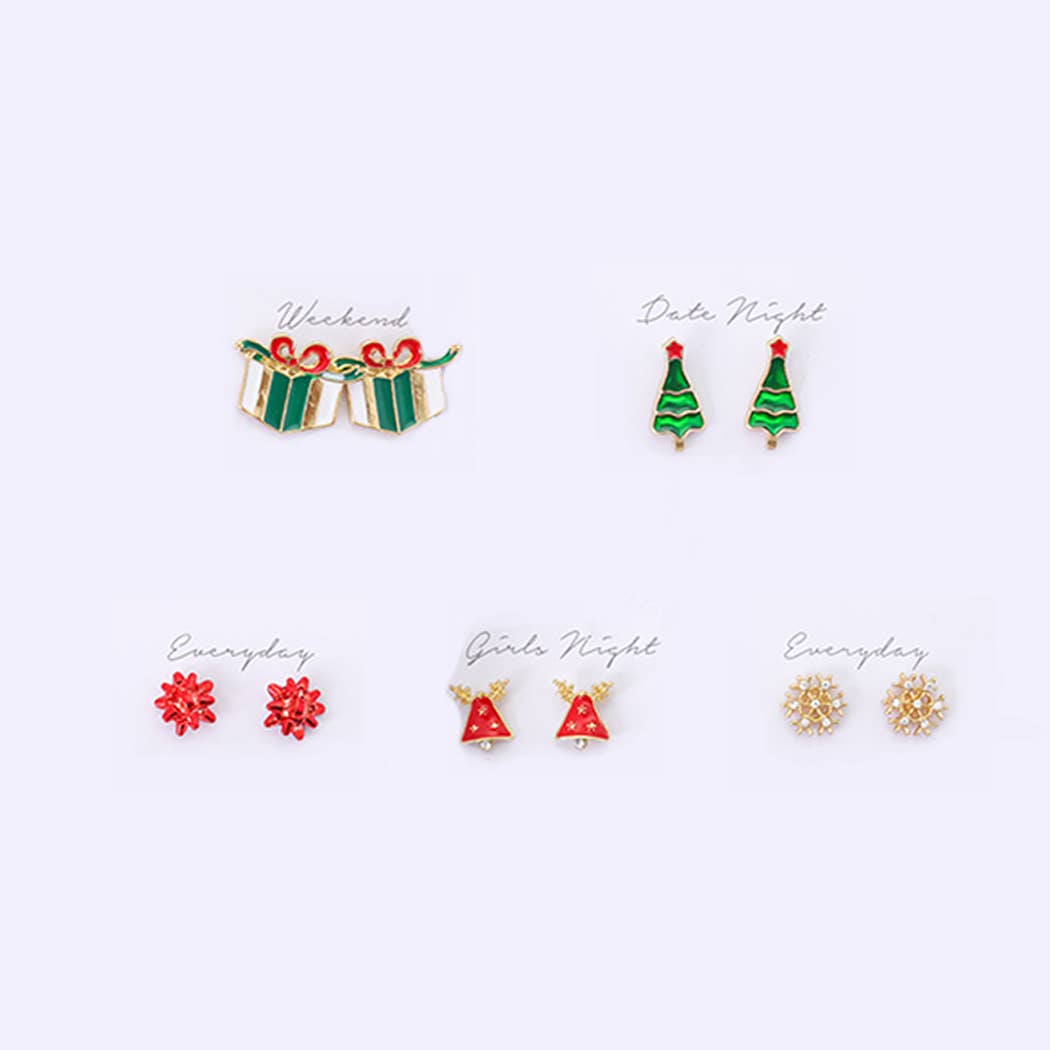 Holiday Stud Earrings Set 5 Pairs with Gift Box - Nifty Decor & More