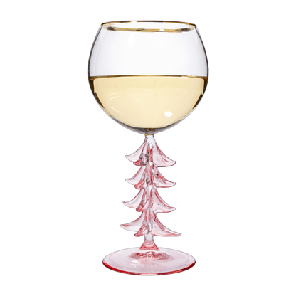 Holiday Tree Stemmed Wine Glass - Pink, 12oz - Nifty Decor & More