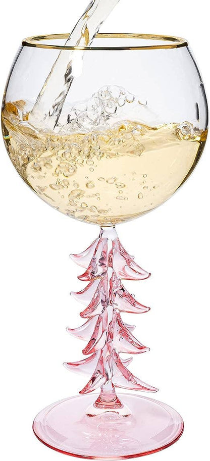 Holiday Tree Stemmed Wine Glass - Pink, 12oz - Nifty Decor & More