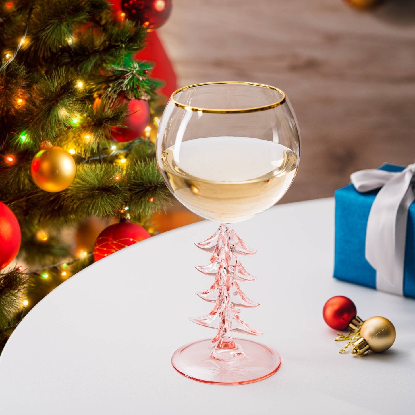 Holiday Tree Stemmed Wine Glass - Pink, 12oz - Nifty Decor & More