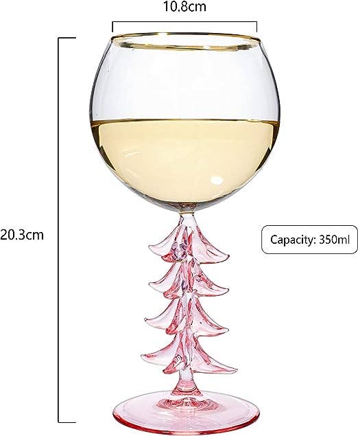 Holiday Tree Stemmed Wine Glass - Pink, 12oz - Nifty Decor & More