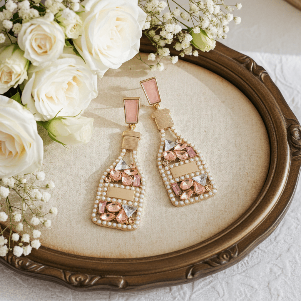 Hollow Rhinestone Wine Bottle Earrings - Nifty Decor & More
