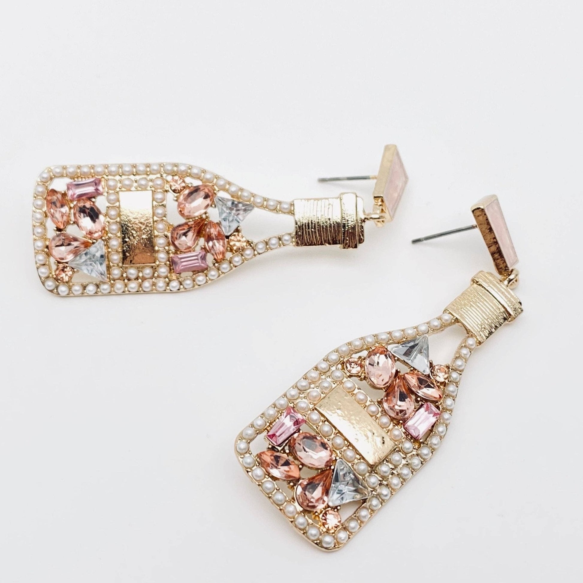 Hollow Rhinestone Wine Bottle Earrings, Sparkling Studs for Party Vibes, Perfect Gift for Wine Lovers - Nifty Decor & More