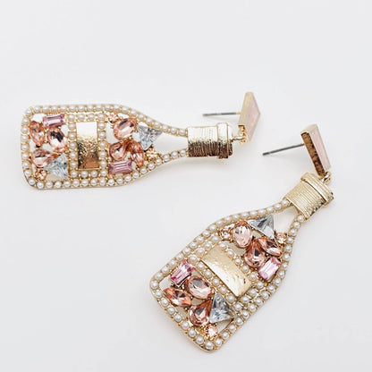 Hollow Rhinestone Wine Bottle Earrings, Sparkling Studs for Party Vibes, Perfect Gift for Wine Lovers - Nifty Decor & More
