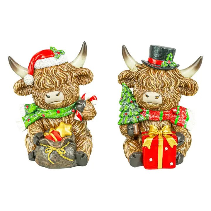 Holly Jolly Christmas Highland Cow 6" - Nifty Decor & More