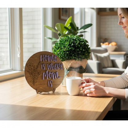 Home Is Where Mom Is Wood Sign – 10" Round Sentiment Wall Decor - Nifty Decor & More