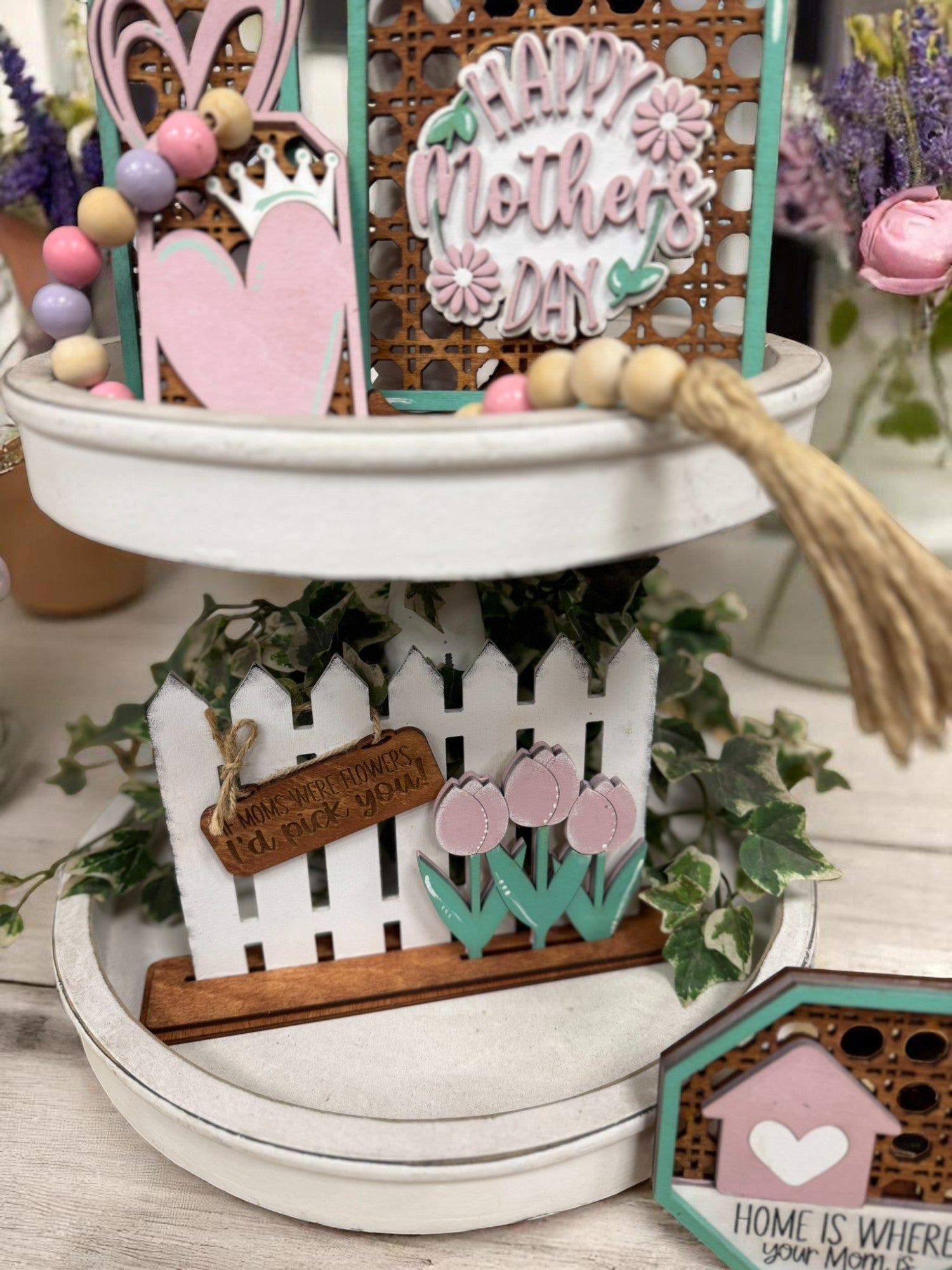 Home Is Where Your Mom Is Tiered Tray Decor, Charming Mother's Day Table Accent, Perfect Mom Gift - Nifty Decor & More