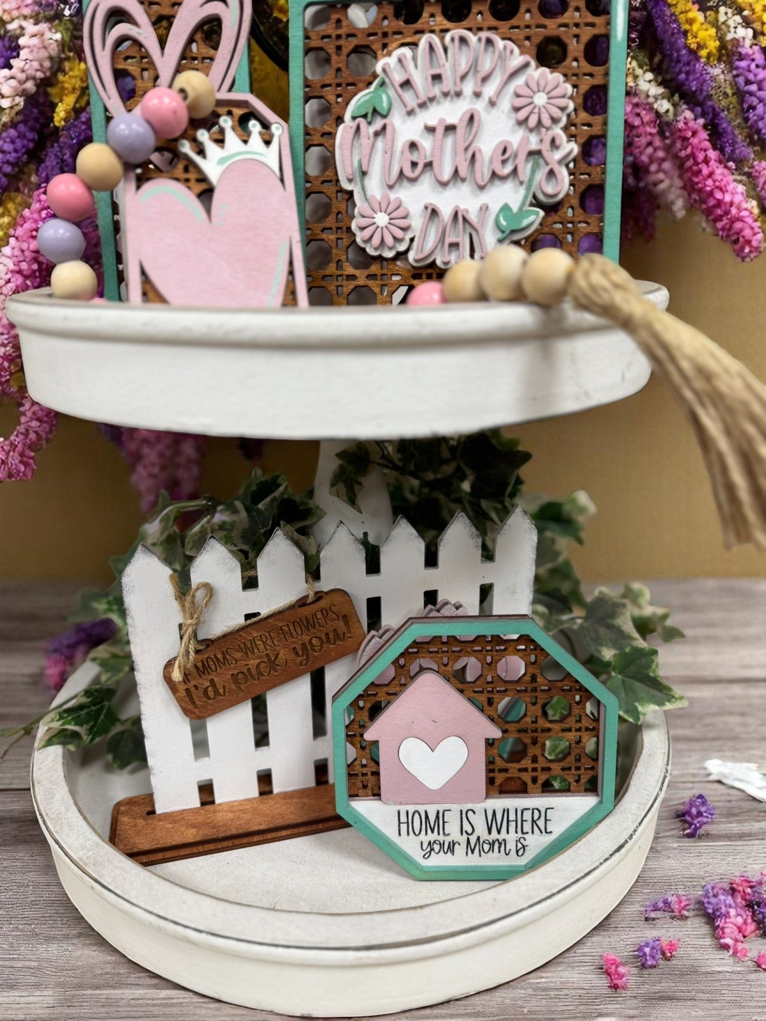 Home Is Where Your Mom Is Tiered Tray Decor, Charming Mother's Day Table Accent, Perfect Mom Gift - Nifty Decor & More