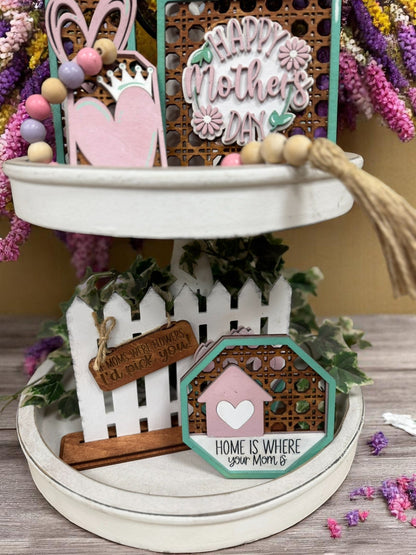 Home Is Where Your Mom Is Tiered Tray Decor, Charming Mother's Day Table Accent, Perfect Mom Gift - Nifty Decor & More