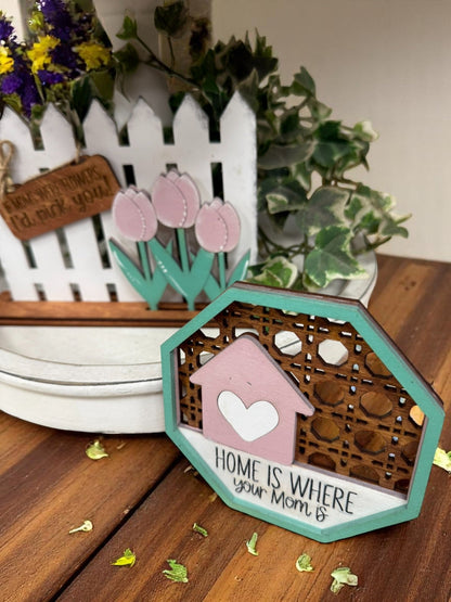 Home Is Where Your Mom Is Tiered Tray Decor, Charming Mother's Day Table Accent, Perfect Mom Gift - Nifty Decor & More