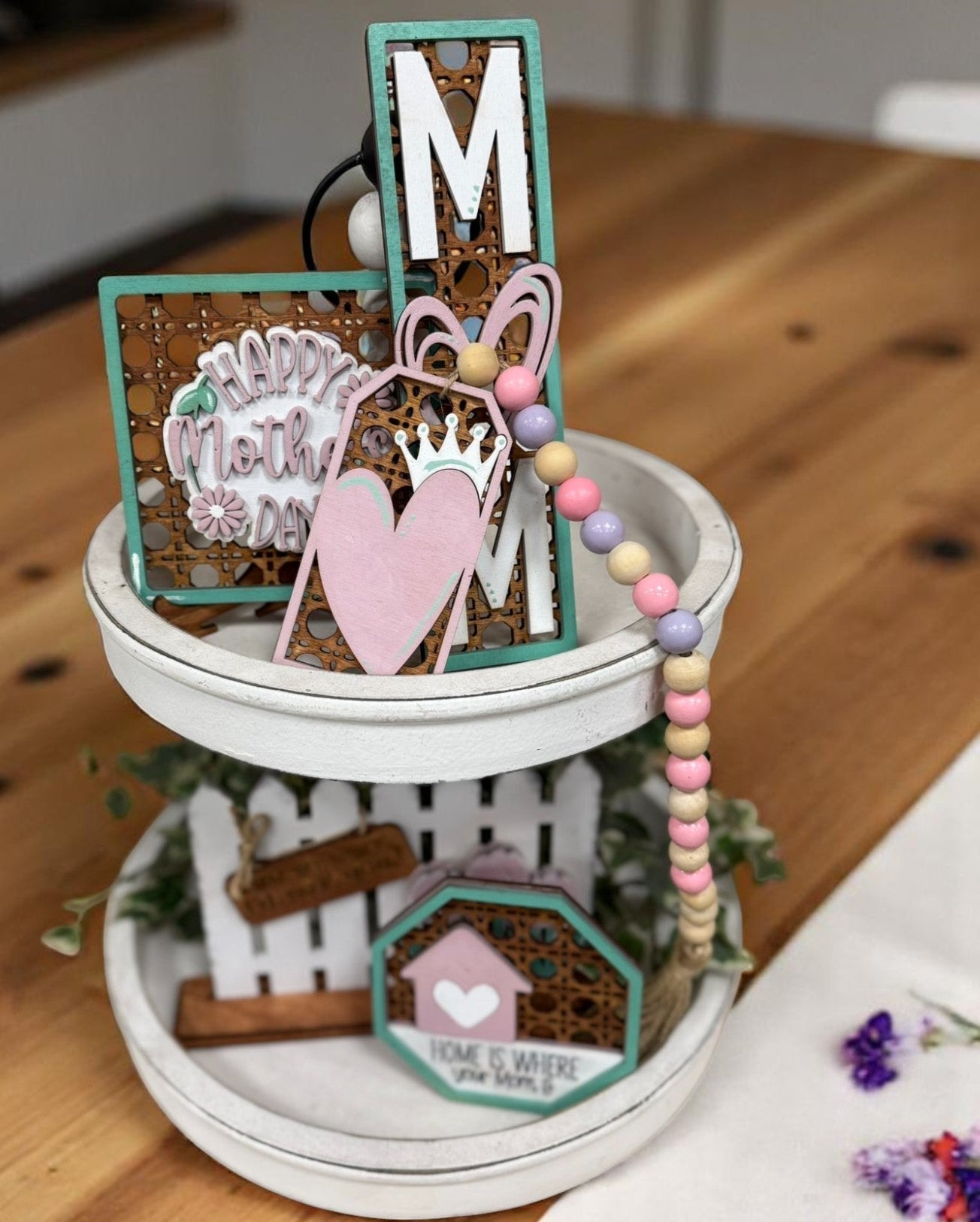 Home Is Where Your Mom Is Tiered Tray Decor, Charming Mother's Day Table Accent, Perfect Mom Gift - Nifty Decor & More