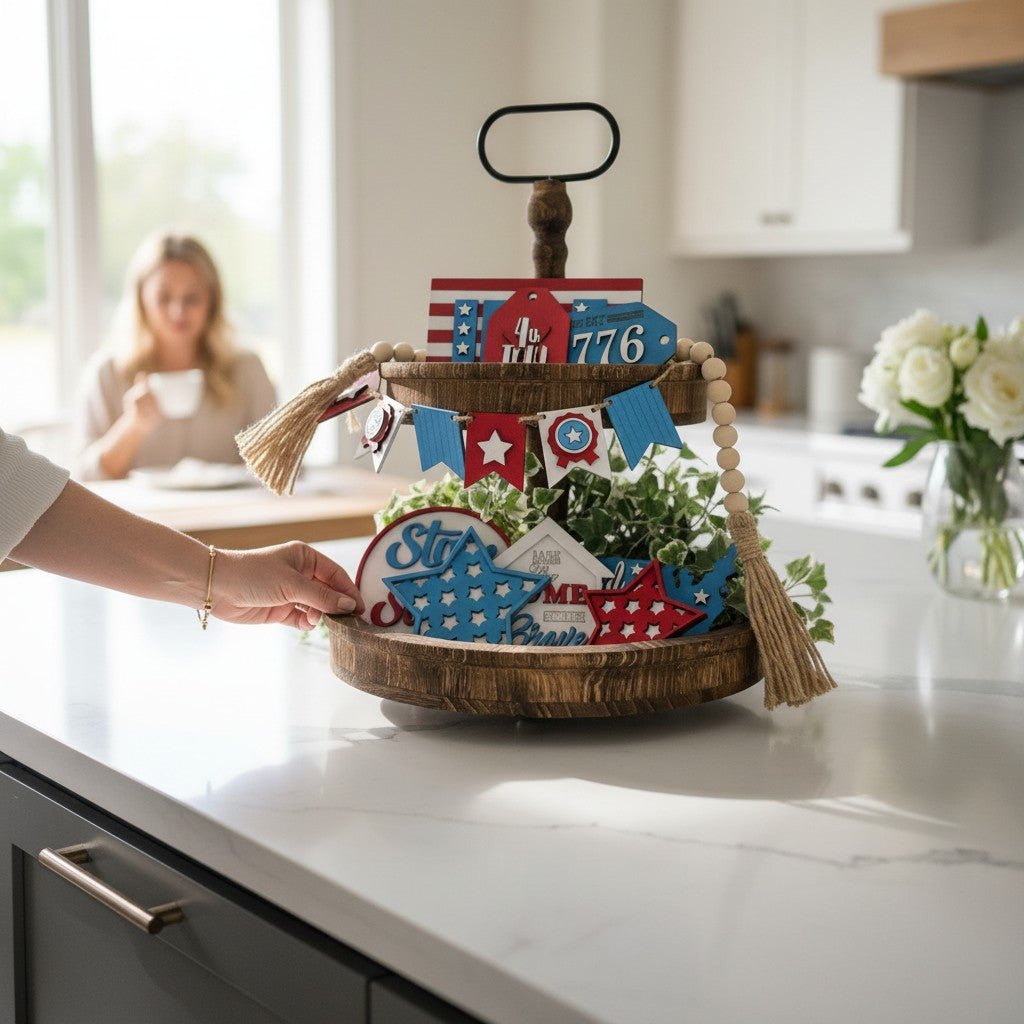 Home of the Brave Patriotic Tiered Tray Decor Wood Sign Set - Nifty Decor & More