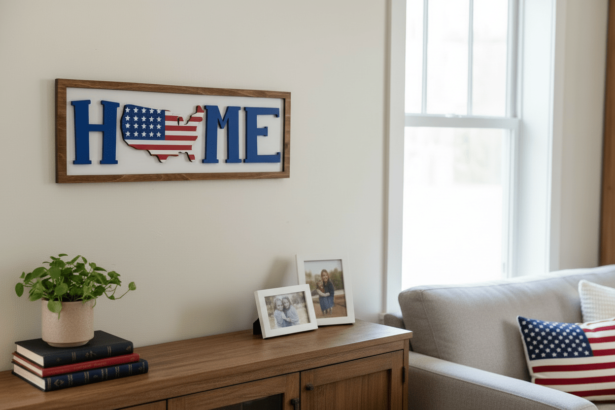 HOME Patriotic Wall Decor American Flag Letters Rustic USA Pride Sign - Nifty Decor & More