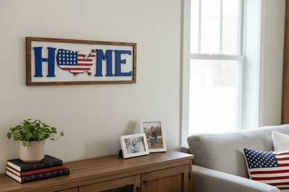 HOME Patriotic Wall Decor American Flag Letters Rustic USA Pride Sign - Nifty Decor & More