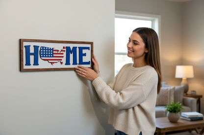 HOME Patriotic Wall Decor American Flag Letters Rustic USA Pride Sign - Nifty Decor & More