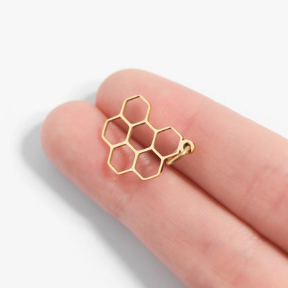 Honeycomb Charm in 18K Gold PVD Stainless Steel, Stylish Mother's Day Jewelry Gift for Her, Preppy Accessory