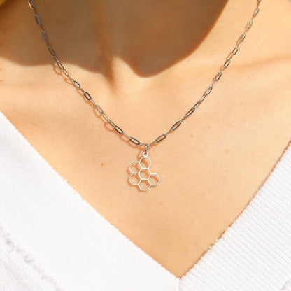 Honeycomb Charm in 18K Gold PVD Stainless Steel, Stylish Mother's Day Jewelry Gift for Her, Preppy Accessory