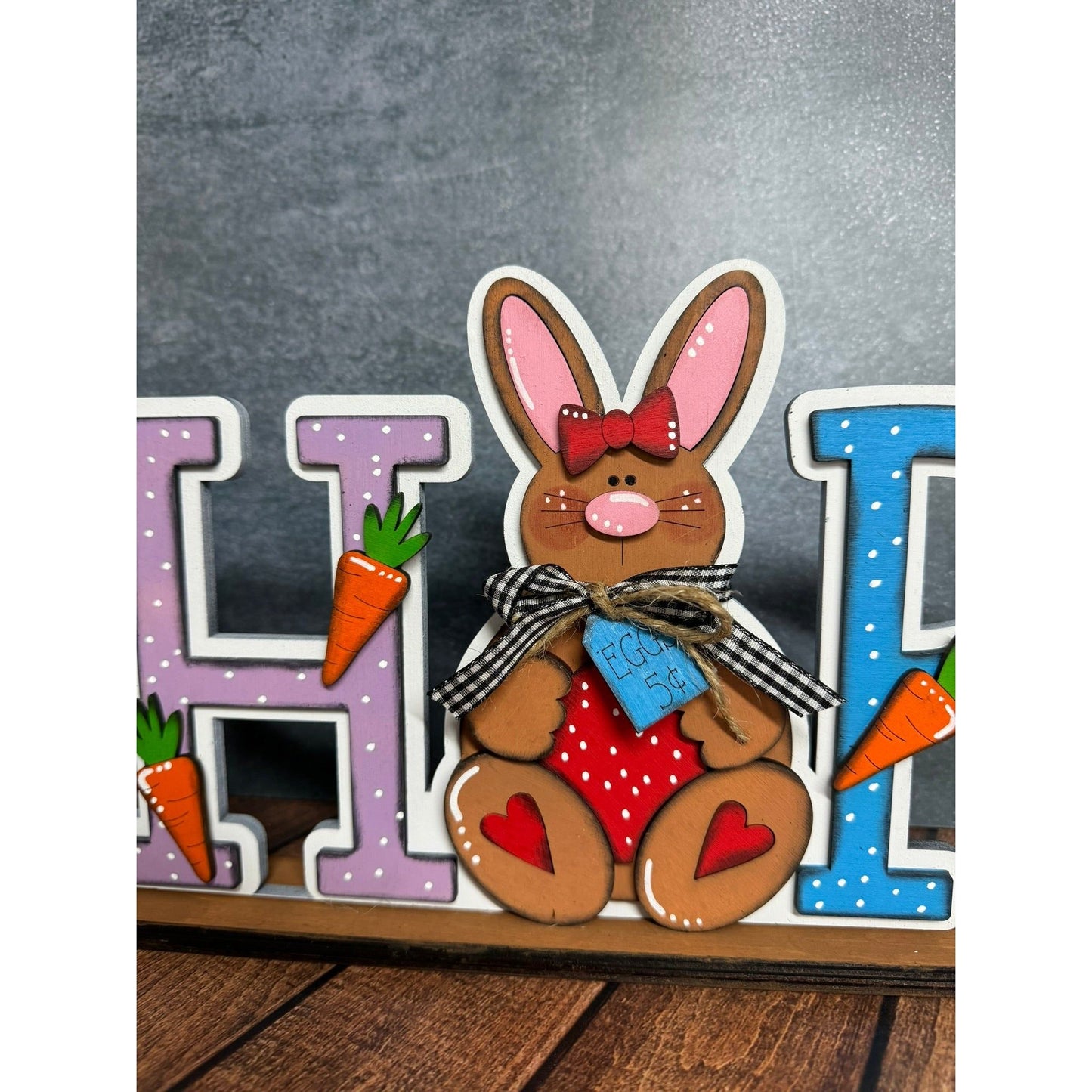 HOP Bunny Easter Decor Wooden Spring Tabletop Sign - Nifty Decor & More
