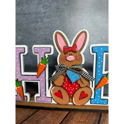 HOP Bunny Easter Decor Wooden Spring Tabletop Sign - Nifty Decor & More