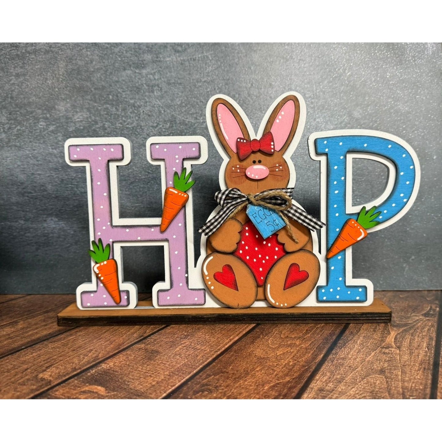 HOP Bunny Easter Decor Wooden Spring Tabletop Sign - Nifty Decor & More