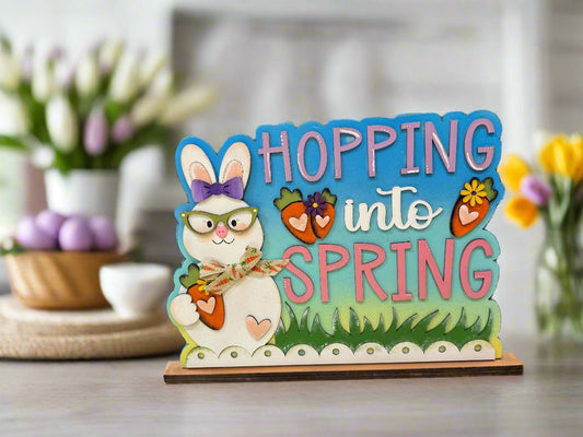 Hopping Into Spring Shelf Sitter | Spring & Easter Decor | Cute Seasonal Decoration for Home | Rustic Charm for Your Space - Nifty Decor & More
