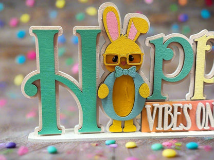 Hoppy Vibes Only Stand: Spring & Easter Decor, Cute Bunny Decor for Home, Festive Decoration for Seasonal Celebration - Nifty Decor & More