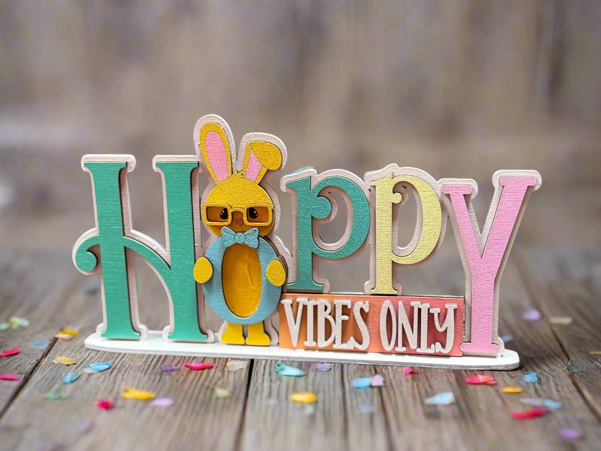 Hoppy Vibes Only Stand: Spring & Easter Decor, Cute Bunny Decor for Home, Festive Decoration for Seasonal Celebration