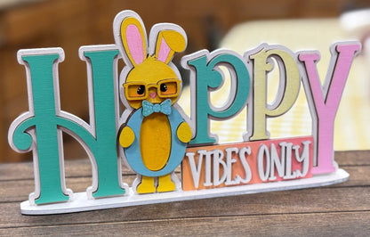 Hoppy Vibes Only Stand: Spring & Easter Decor, Cute Bunny Decor for Home, Festive Decoration for Seasonal Celebration