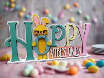 Hoppy Vibes Only Stand: Spring & Easter Decor, Cute Bunny Decor for Home, Festive Decoration for Seasonal Celebration