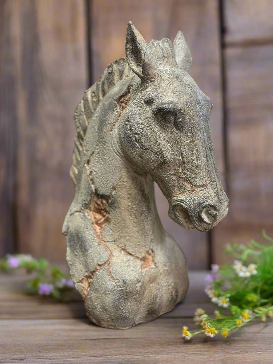 Horse Head Figurine for Rustic Farmhouse Decor, Resin Sculpture, Animal Lover Gift, Country Home Accent - Nifty Decor & More