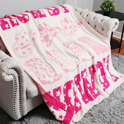 Howdy Cowboy Hat Boots Reversible Throw Blanket