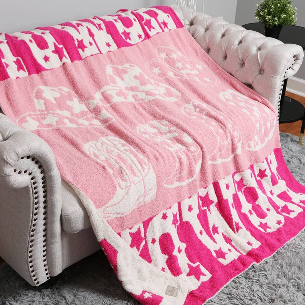 Howdy Cowboy Hat Boots Reversible Throw Blanket - Nifty Decor & More