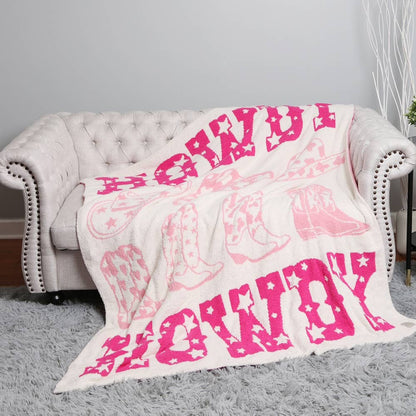 Howdy Cowboy Hat Boots Reversible Throw Blanket - Nifty Decor & More