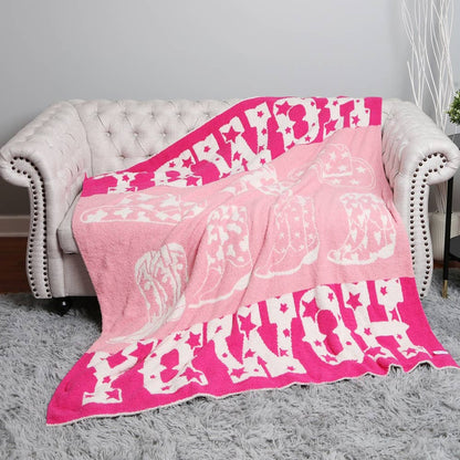 Howdy Cowboy Hat Boots Reversible Throw Blanket