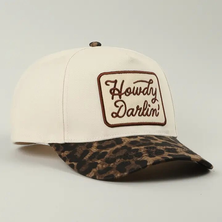 Howdy Darlin' Embroidered Leopard Brim Trucker Hat - Nifty Decor & More