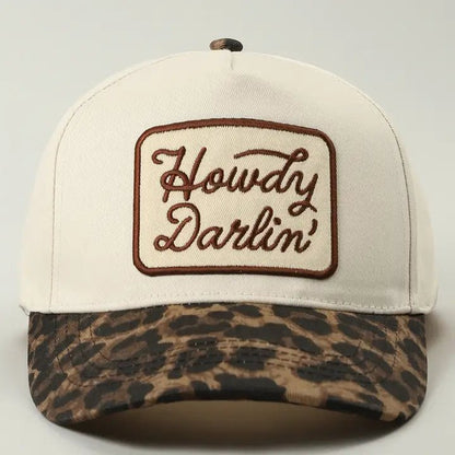 Howdy Darlin' Embroidered Leopard Brim Trucker Hat - Nifty Decor & More