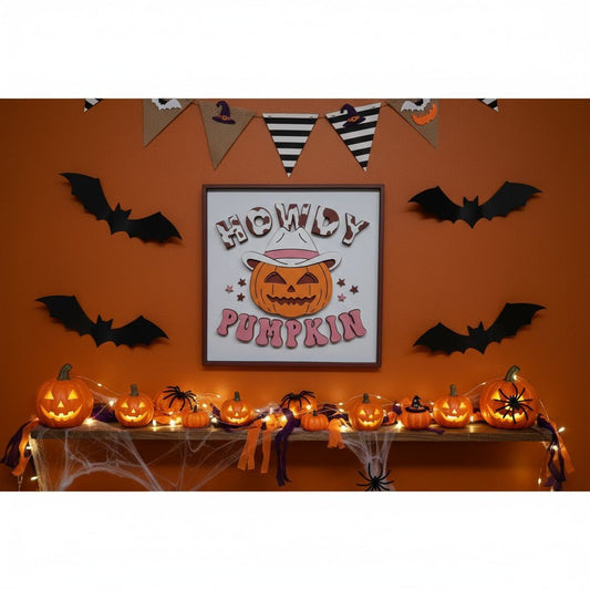 Howdy Pumpkin Sign Halloween Wall Hangings & Signs
