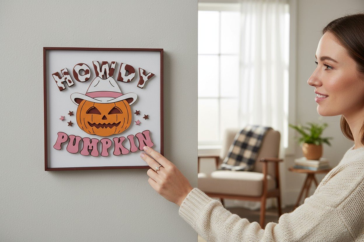 Howdy Pumpkin Sign Halloween Wall Hangings & Signs