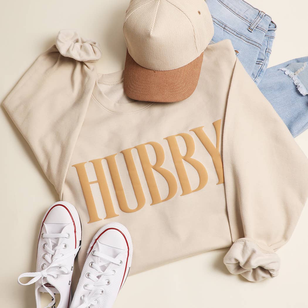 HUBBY Graphic PUFF Midweight Crewneck Sweatshirt L SAND