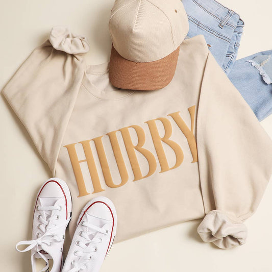 HUBBY Graphic PUFF Midweight Crewneck Sweatshirt L SAND