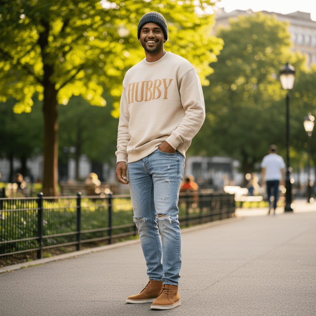 Hubby Puff Print Crewneck Sweatshirt | Luxury Raised Graphic Midweight Fleece - Nifty Decor & More