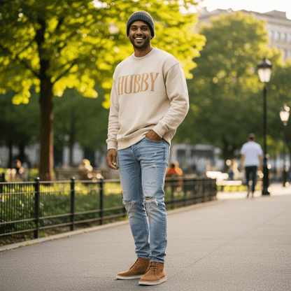 Hubby Puff Print Crewneck Sweatshirt | Luxury Raised Graphic Midweight Fleece - Nifty Decor & More
