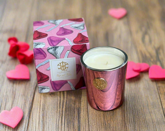 Hugs and Kisses 8 oz Designer Box Candle, Luxurious Scented Candle for Home Ambiance, Romantic Gift for Her Candle Holder