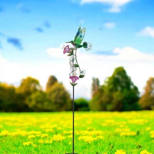 Hummingbird Rain Gauge 42" – Colorful Garden Decor & Precise Rain Measurement, Perfect Gift for Outdoor Lovers
