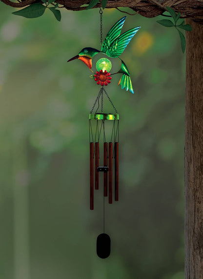 Hummingbird Solar Wind Chime, 38" Colorful Garden Decor, Adds Melodic Charm to Your Outdoor Space, Perfect Gift for Nature Lovers - Nifty Decor & More