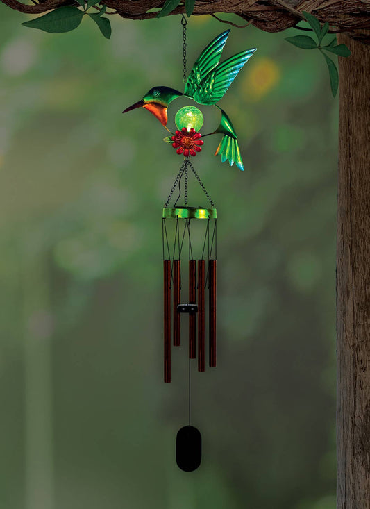 Hummingbird Solar Wind Chime, 38" Colorful Garden Decor, Adds Melodic Charm to Your Outdoor Space, Perfect Gift for Nature Lovers - Nifty Decor & More