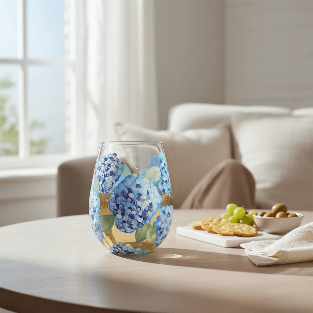 Hydrangea Stemless Wine Glass - Nifty Decor & More