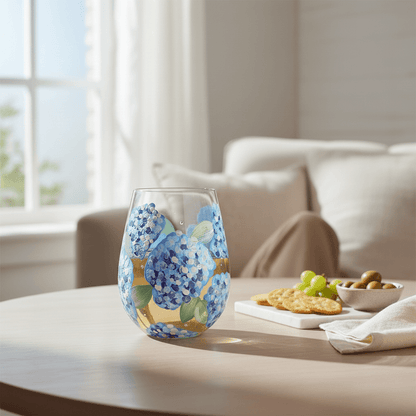Hydrangea Stemless Wine Glass - Nifty Decor & More