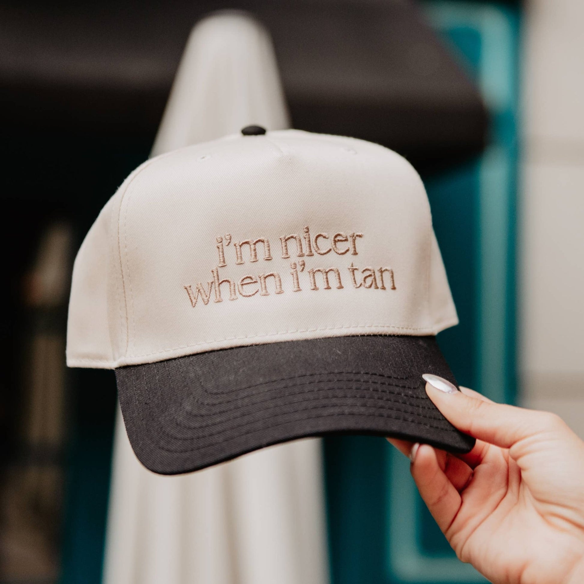 I'm Nicer When I'm Tan Two-Toned Retro Hat, Chic Summertime Headwear, Girly Gift for Sun Lovers Trucker Hats